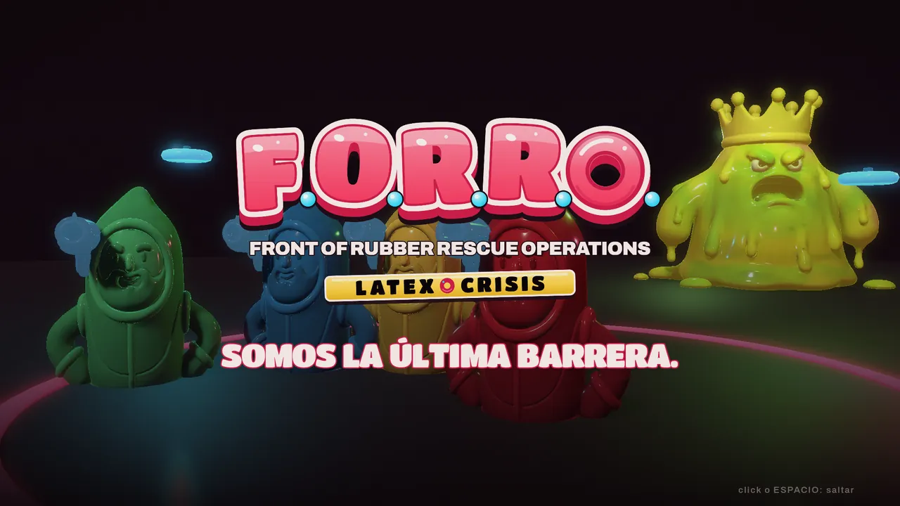Los cuatro agentes de F.O.R.R.O. en el cuartel de la agencia, escena real del juego, con Gono-Rey a lo lejos.